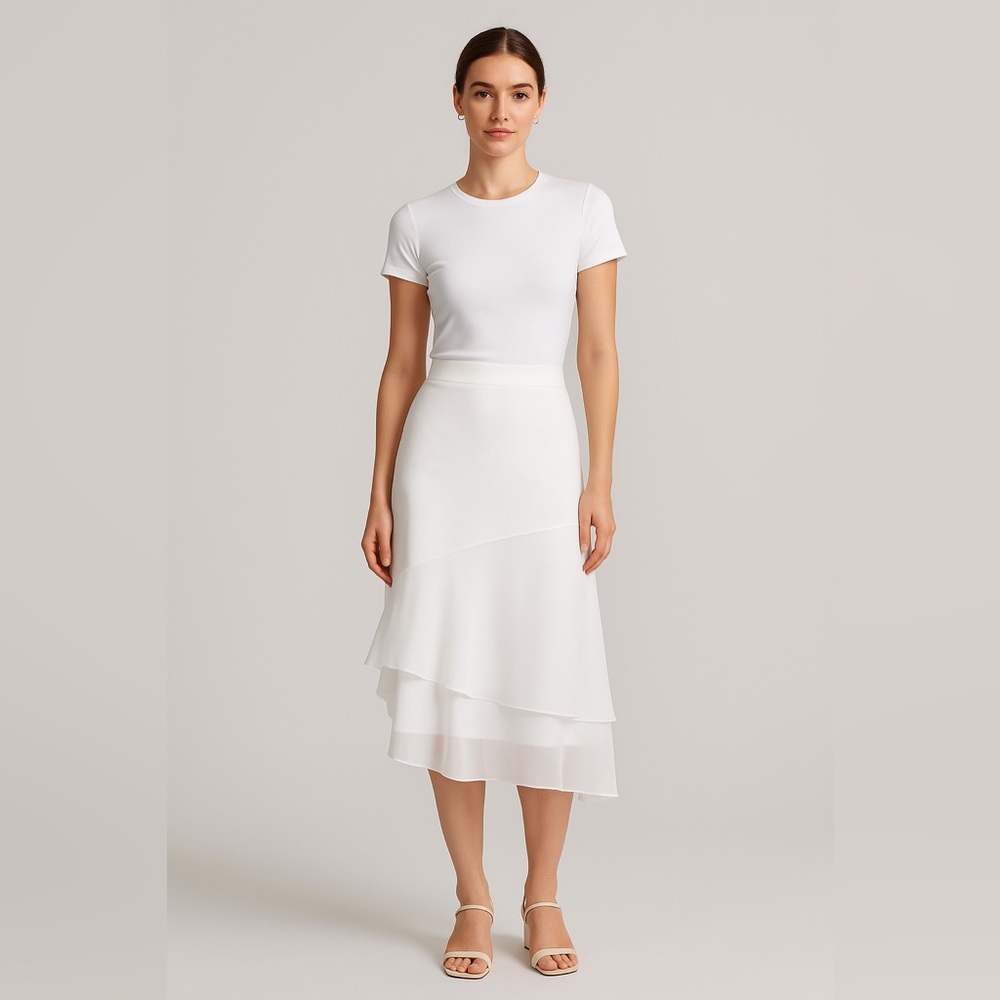 Joseph White Linen and Organza Asymmetrical Skirt Sz. EU 40